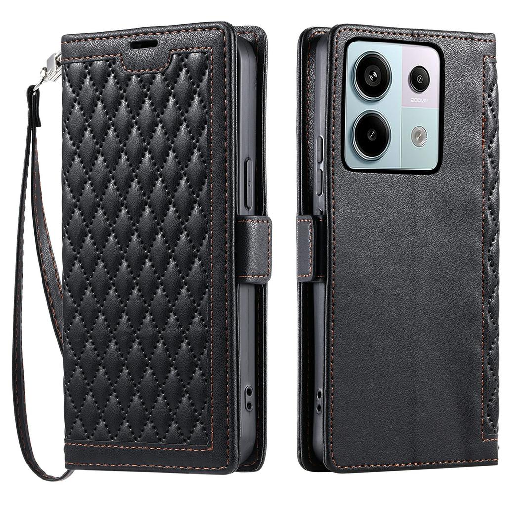 Für Xiaomi Redmi Note 13 Pro 5G/Poco X6 5G Lederhülle Rautenmuster Brieftasche Ständer Handyhülle mit Handschlaufe