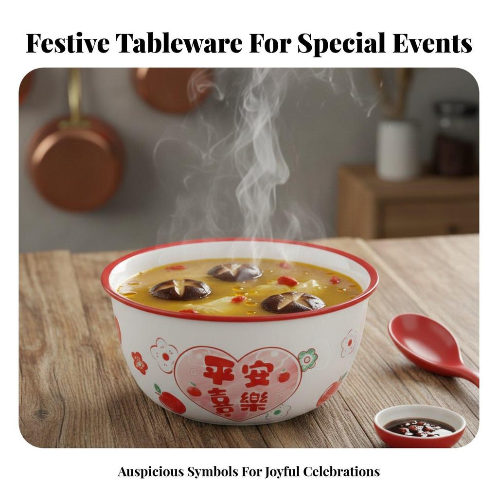 Red Festive Ceramic Dinnerware Set, Chinese Bowls Plates Chopsticks, Wedding