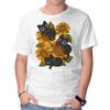 Unisex Crew Neck T-Shirt Sunflowers And Black Kitties Graphic Short Sleeve Casual Tee