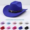 Herr- och damhatt för höst och vinter, etnisk stil, platt topp, cowboyhatt, västerländsk fedora med bred brätte, cykelhatt