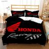 HRC-H-Hondas Motorrad Logo Bettbezug Bettdecke Bettwäsche-Sets Weiche Steppdeckenhülle und Kissenbezüge für Jugendliche Einzel-/Doppel-/Q-Queens-/King
