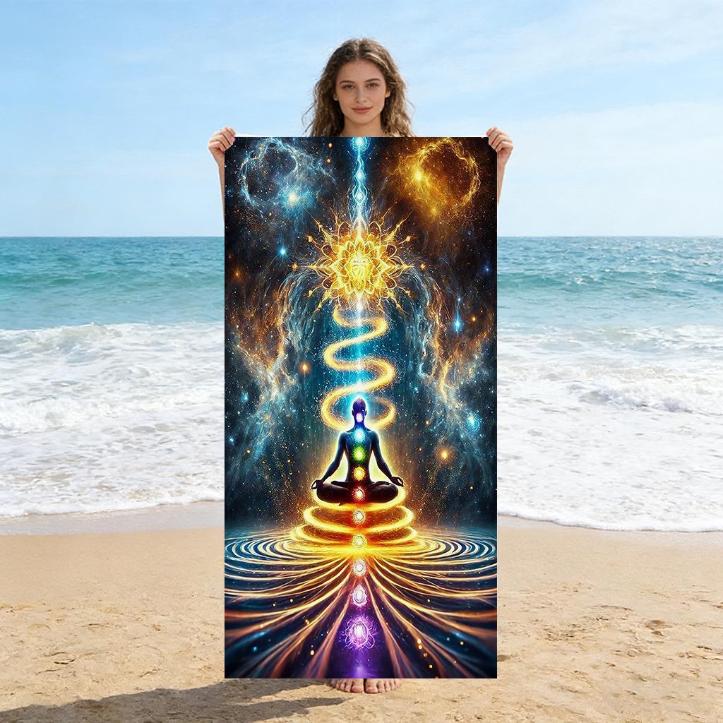 Asciugamano da Spiaggia Yoga Sette Chakra Coltivazione Interiore Asciugatura Rapida Adatto per Yoga in Spiaggia Piscina Palestra Asciugamano Sportivo Asciugamano Senza Sabbia
