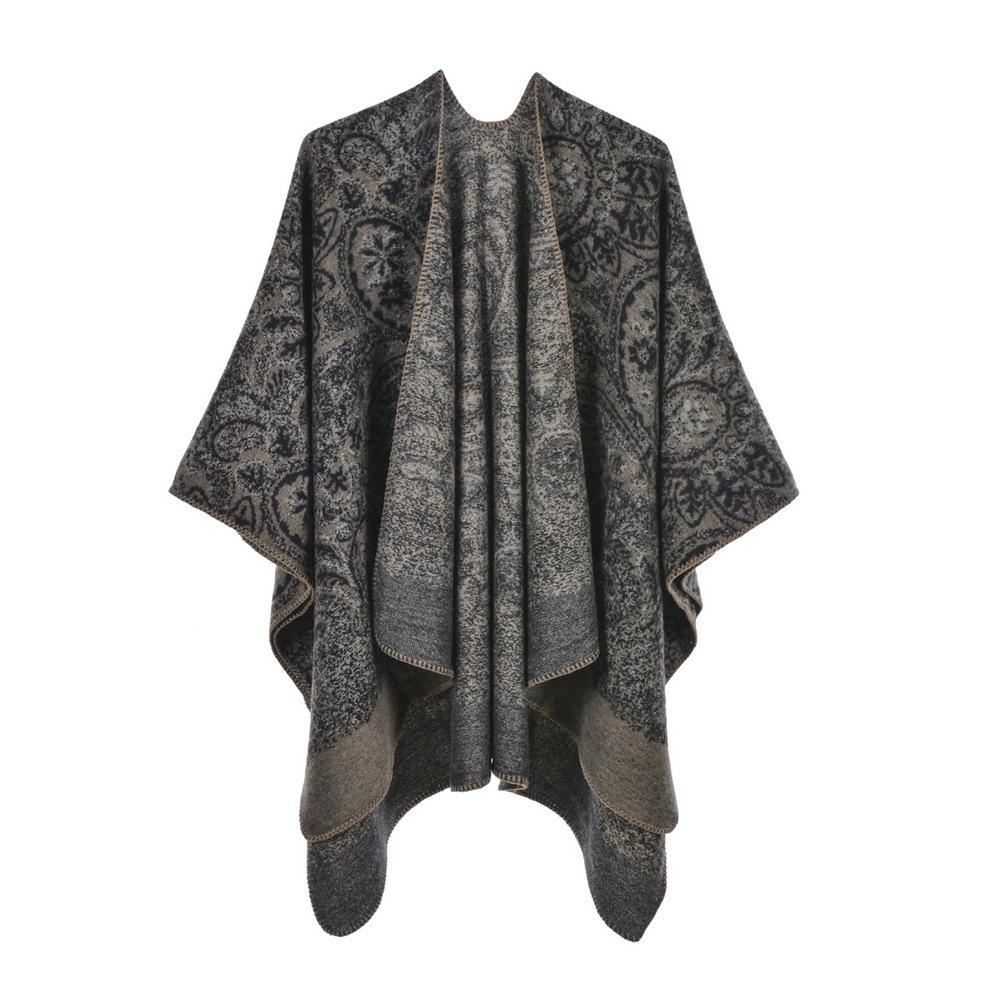 Autumn/Winter Double-Sided Slit Shawl - Leopard Print & Polka Dot Warm Cloak for Women