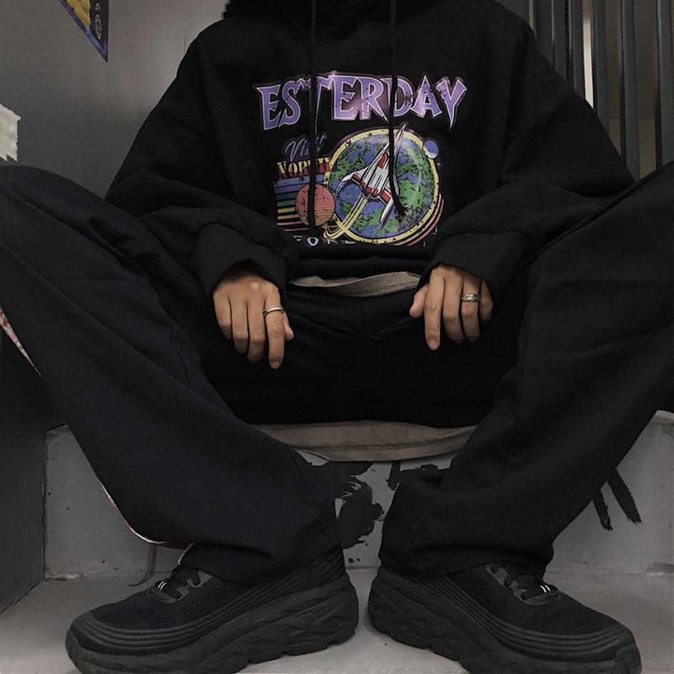 

Осенне-зимняя плюшевая свободная толстовка с капюшоном в Корейском стиле, темный тонкий топ в стиле ретро, ​​мужская и женская мода S чёрный