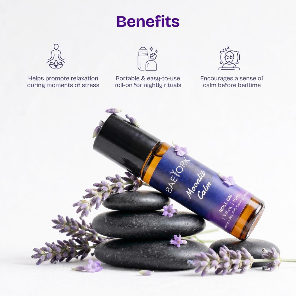 Baeyork Moonlit Calm Roll-On Blend 10mL (0.3 Fl. Oz.) – Essential Oils of Lavender, Chamomile, Sandalwood, Copaiba & Orange | Night-Time Aromatic
