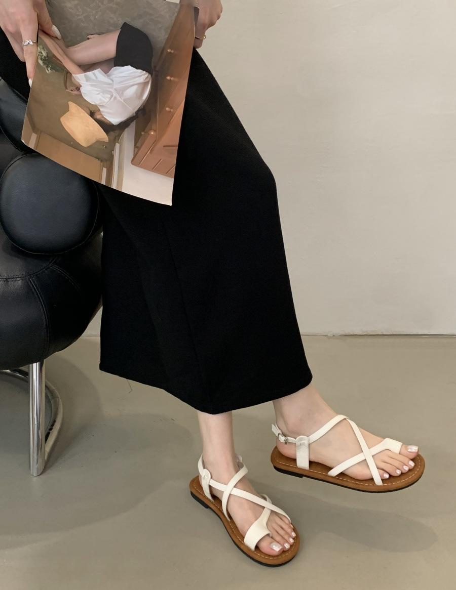

Sheepskin version~ thick-soled casual versatile cross-buckle strap cover toe niche Roman sandals women s 2025 summer wear sandals 38 абрикосовый