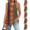 Top Colete Feminino Novo Retrô Floral Listrado Estampado Texturizado Gola V Solto Casual Plissado Sem Mangas