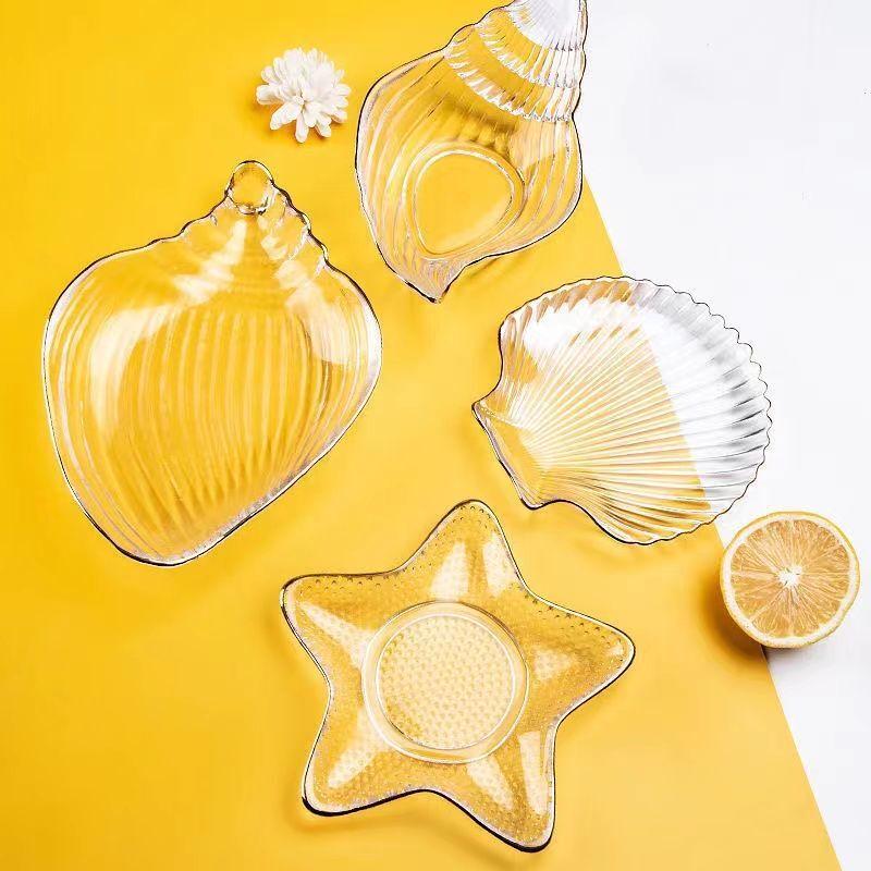 Creative Gold-Rimmed Conch Glass Salad Bowl Set