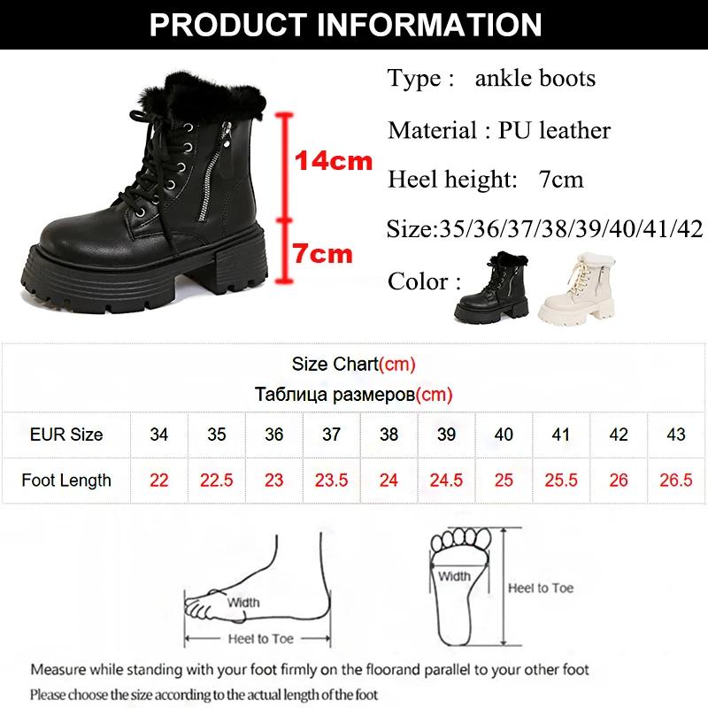 Thick Bottom Motorcycle Winter Boots Women Faux Fur Platform Plush Ankle Boots Woman Outdoor Non-Slip Warm Short Botas Mujer