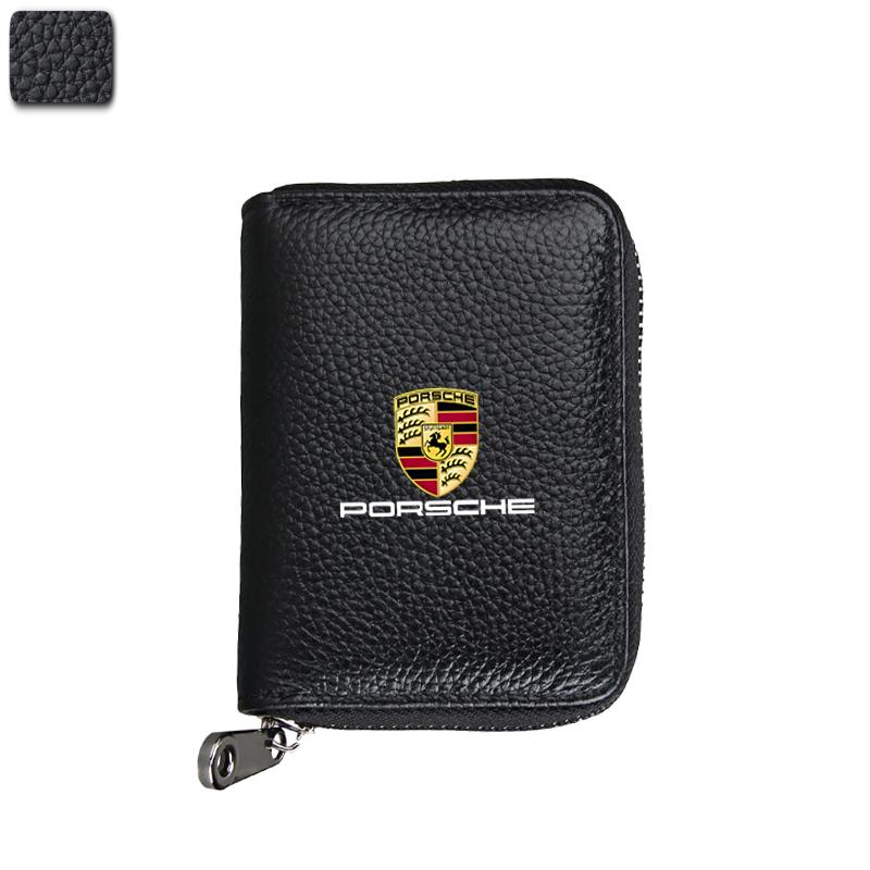 Leather Car Emblem Soft Wallet Mini Credit Card Purse Portable Small Wallet For Porsche 911 Cayenne 918 Pajun 718 Panamera Macan