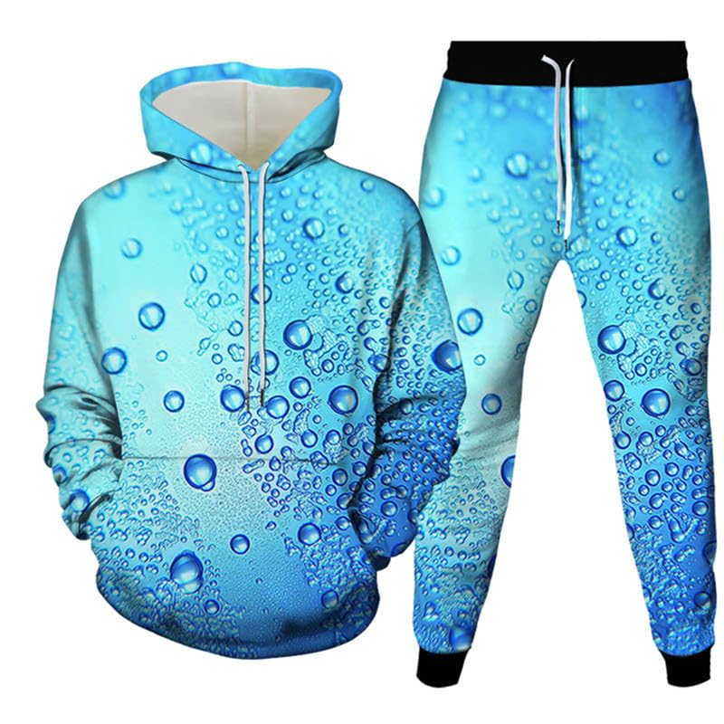 Funny Fresh Water Droplets on Purple Leaves Print Men's Hoodie Pants 2-Piece Outfits Men Hooded Sweatshirt Sets Tracksuit Suits