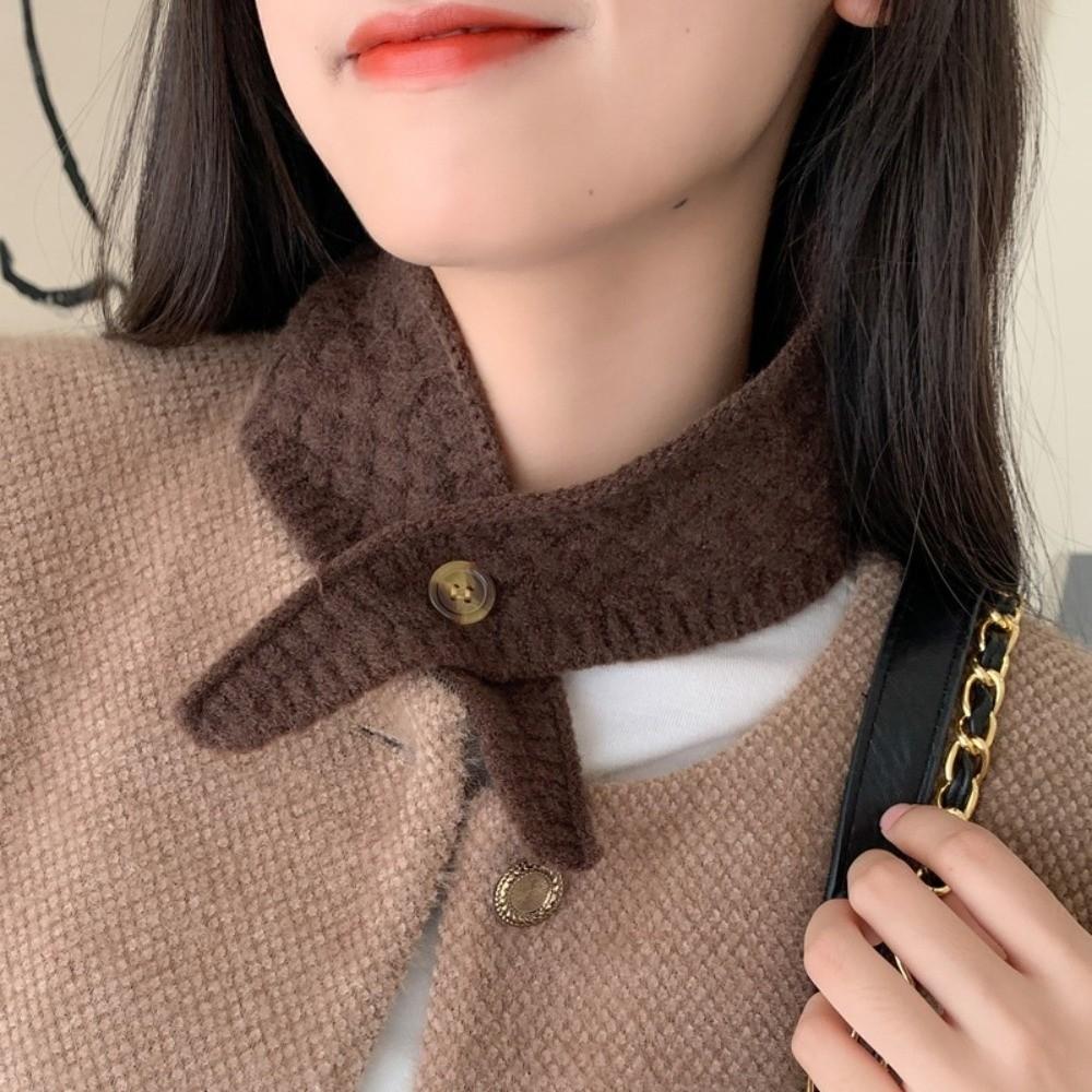 Windproof Cross Neck Warmer Thickened Women Winter Neckerchief Fashion Wool Knitted Scarf Outdoor