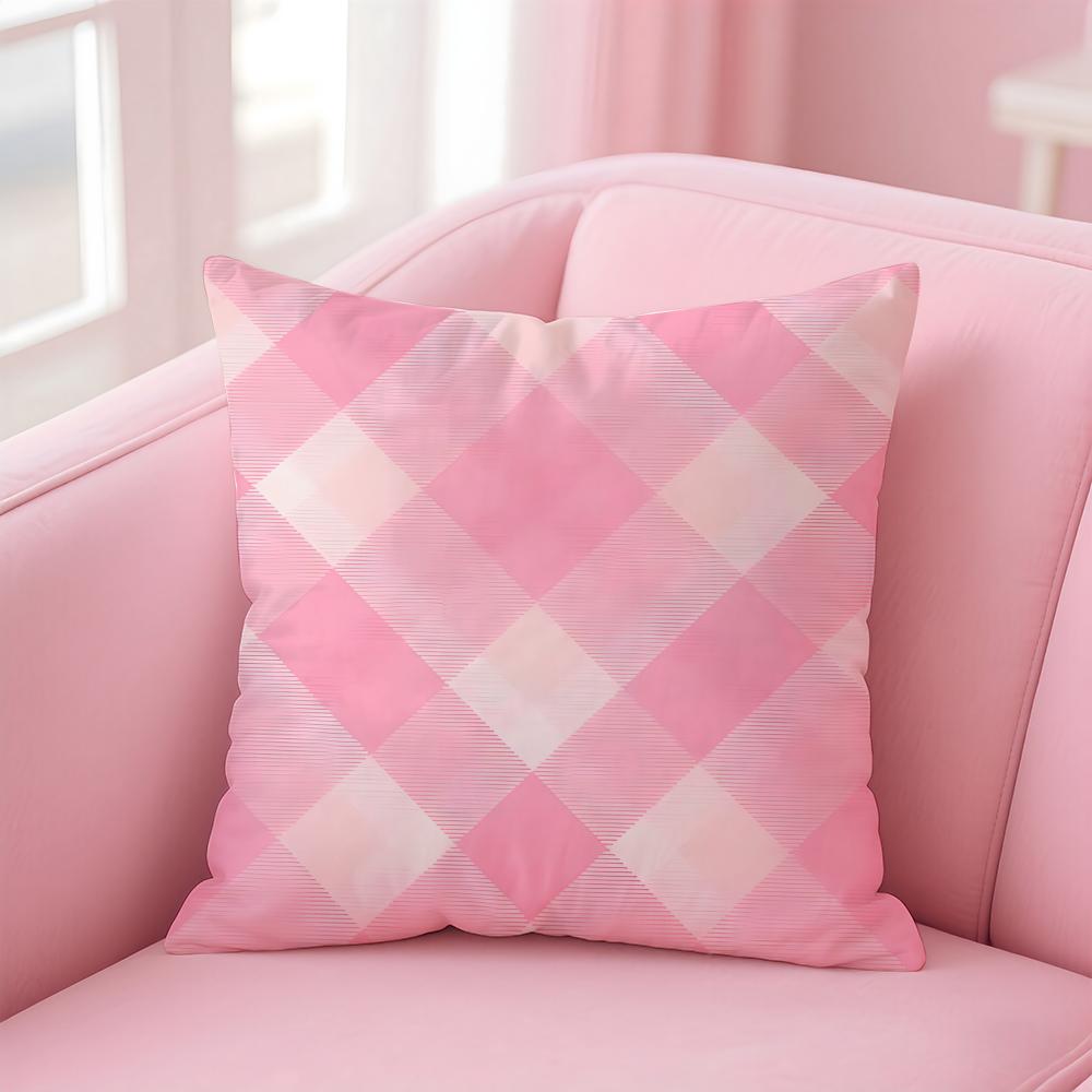 Pink and Purple Tartan Design Cushion Cover Pillow Case Ultra Soft Skin Friendly Fabric Cloud Like Comfort Concealed Zipper