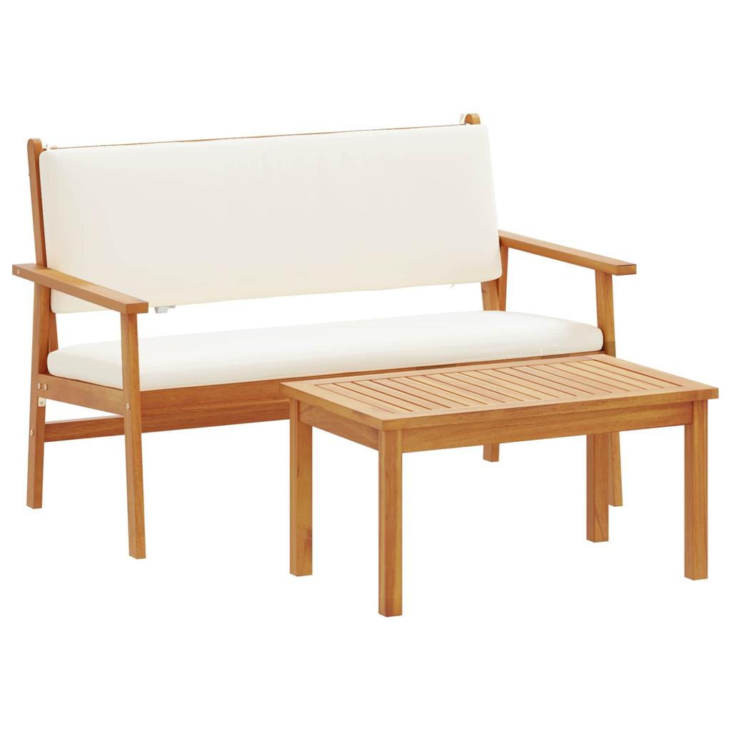 Garden Sofa Set with Cushions 2 Pcs Cream White Solid Acacia Wood