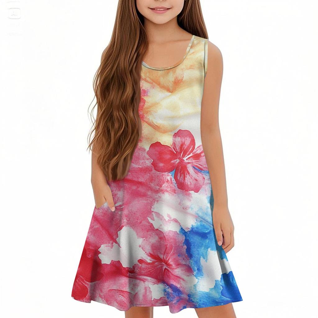 Children's Sleeveless U-neck Summer A-line Casual Independence Day Dress