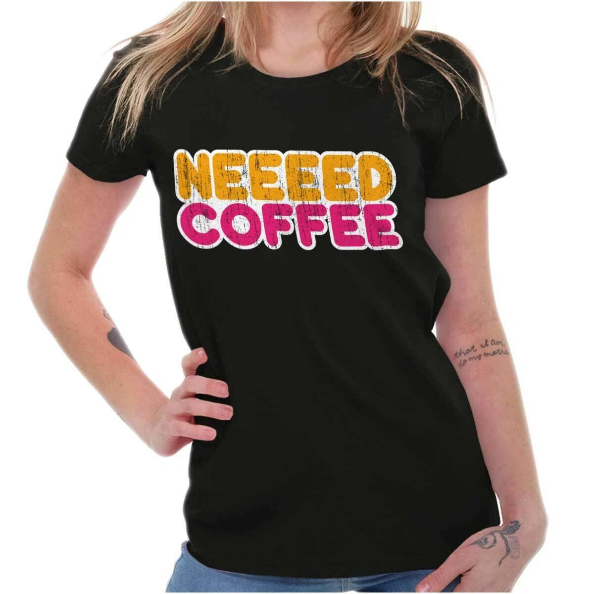 Funny Caffeine Addict Joke Need Coffee Humor Womens Top Junior Graphic Tee XS