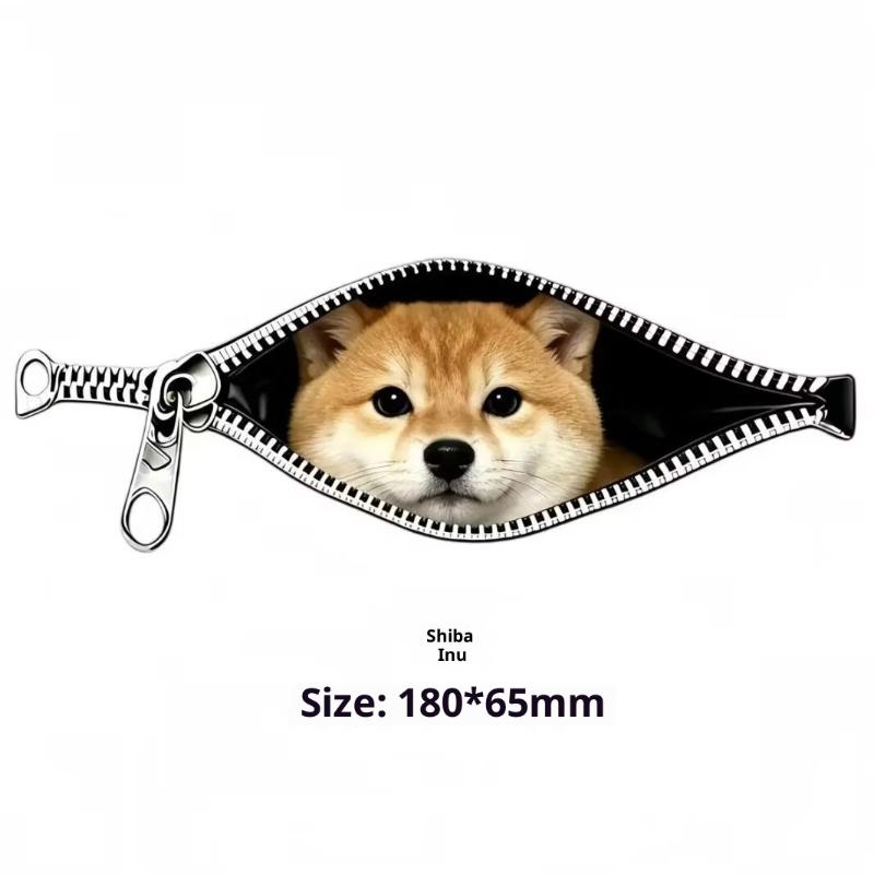 Cat Car Sticker Zipper Cat Puppet Teddy Border Collie Puppy Cute Creative Personality Pet Car Decorative Sticker 1Pc