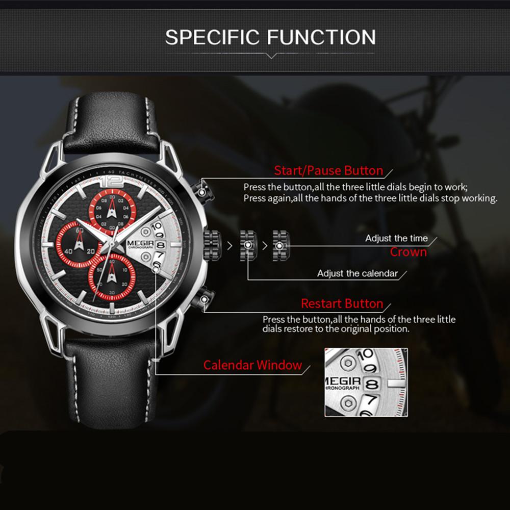 Creative MEGIR Chronograph Pánské hodinky Relogio Masculino Módní Kožené Quartz náramkové hodinky Pánské Clock Hour Army vojenské hodinky
