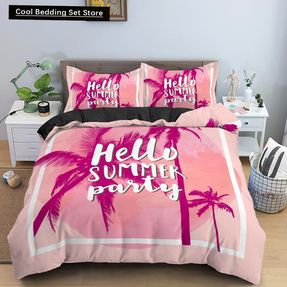 Tropical Coconut Palm Tree King Queen Duvet Cover Hawaii Seaside Sunset Bedding Set Sunrise Plant 2/3pcs Polyester Quilt Cover
