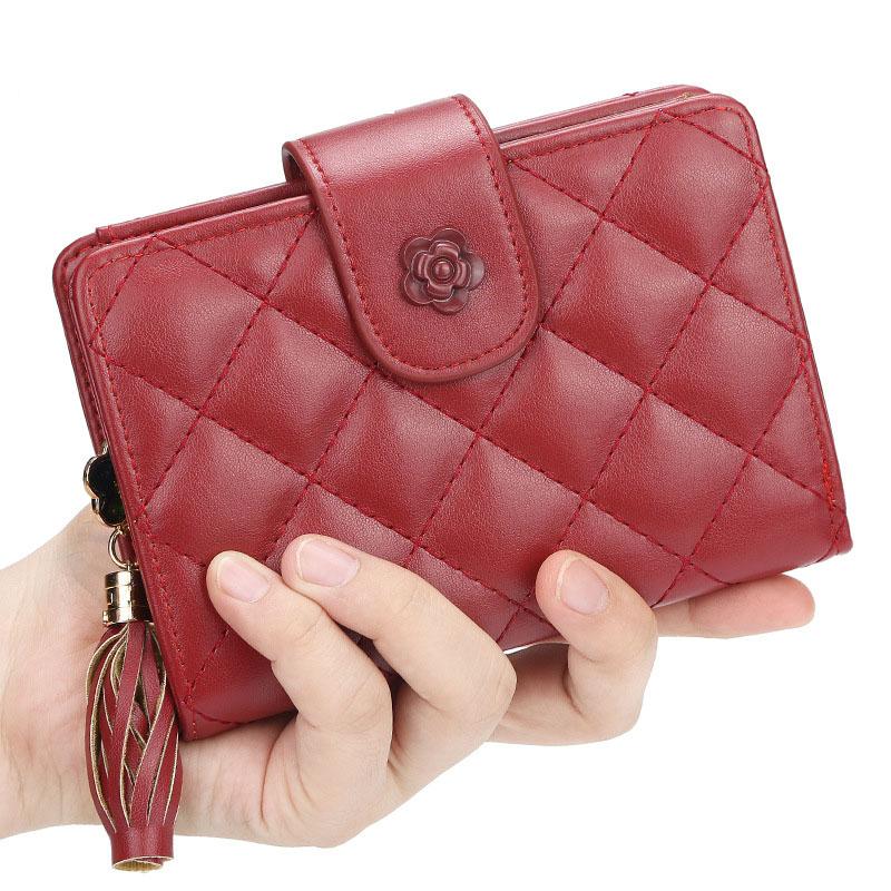 Women's Fashion Short Rhombus Wallet Pu Leather Tassel Zipper Card Holder Ladies Multi-card Coin Purse