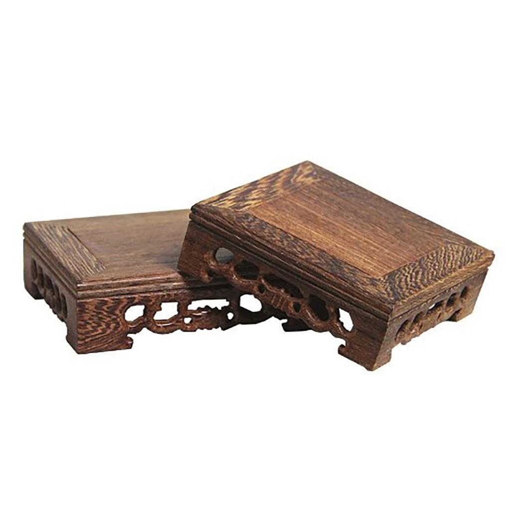 Rectangular Wooden Display Stand Carved Wood Antique Furniture Decoration Crafts Ornament Base L 17x11x3.8cm