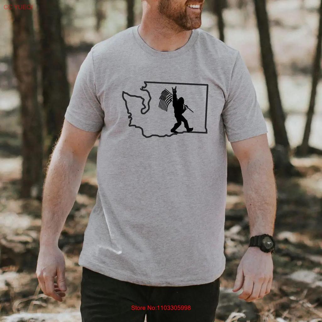 Washington Flag Bigfoot T Shirt Patriotic Design Soft Cotton Blend Hand Screen Casual Wear Vintage Breathable Streetwear