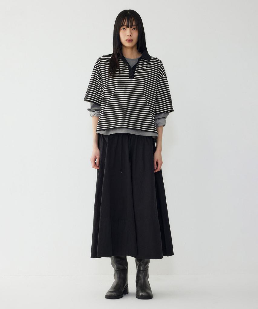 STUDIO TOMBOY Striped Collared Neck Short Sleeve T-Shirt_Black 9176222999