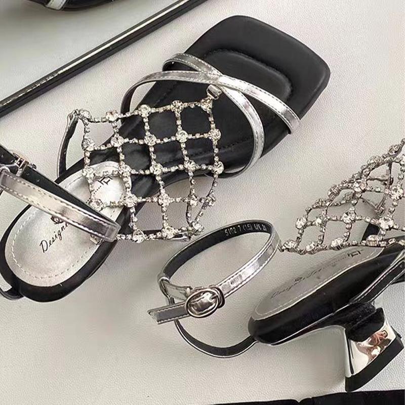 Designer Women Sandals Mid Heels Elegant Shoes Dress Woman Slippers 2025 New Summer Brand Walking Sandalias De Mujer