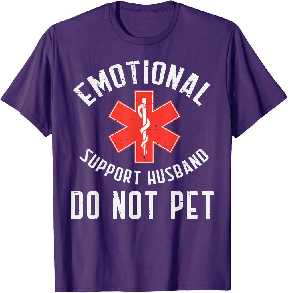 Emotional Support Husband EMS Star Paramedic Graphic Tee Casual Cotton TShirt for Men