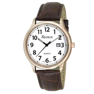 [Clefa] Klocka, Analog Klocka, Vattentät, Datum, Tillverkad i Japan, Äkta Läder, Läderarmband, 189684, Herr, Brun