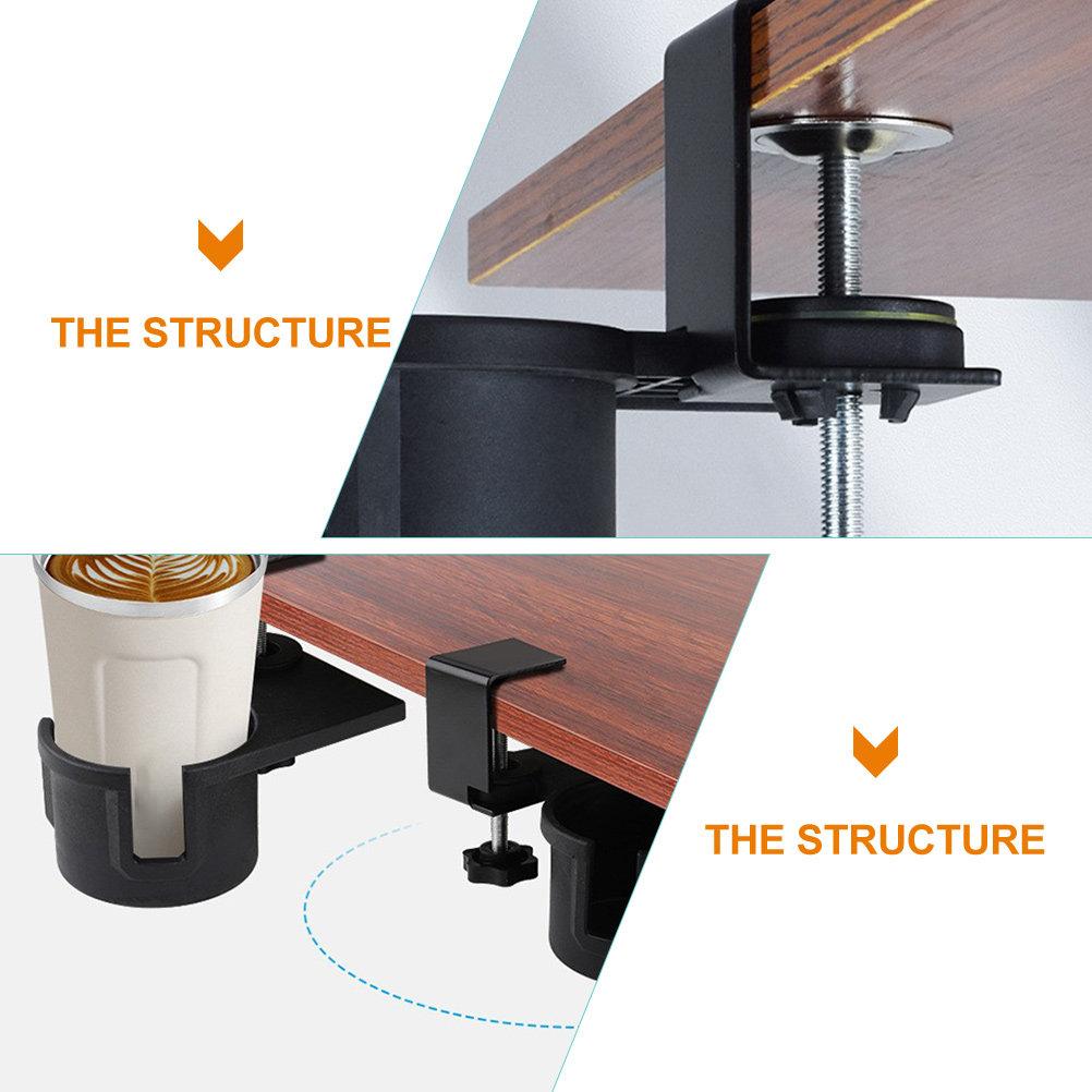 Sturdy Clip-on Cup Holder for Desk Table Side with Integrated Cup Mat Prevents Sliding Rotating Drink Holder Clamp for Office