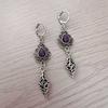 Vintage Ethnic Ancient Silver Filigree Purple Teardrop Gemstone Dangle Earrings for Women Boho Gypsy Hoop Earrings Jewelry Gifts