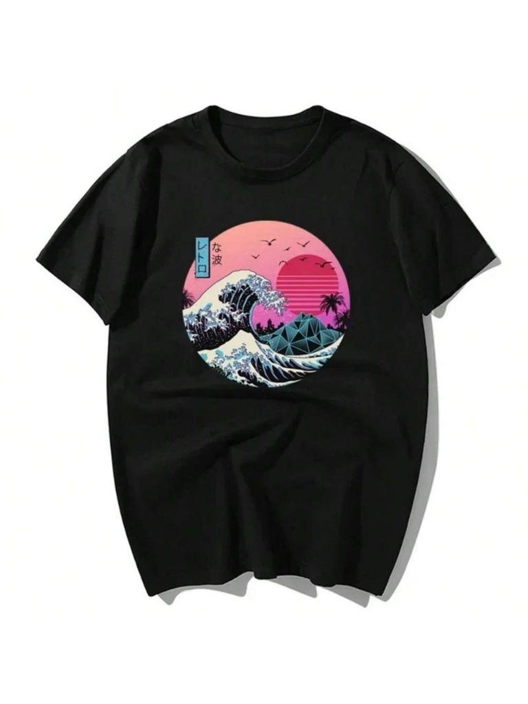 The Great Retro Wave Japanese Anime Printed Short Sleeve Crewneck T-Shirt Fashion Shirt For Girls Streetwear Tees