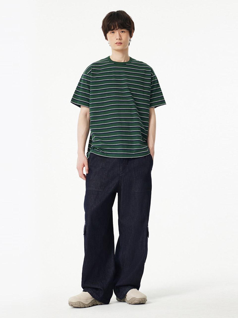 Studio Tomboy [Men] Triple Stripe T-Shirt _Dark Green 91M5222331 Dark Green/M