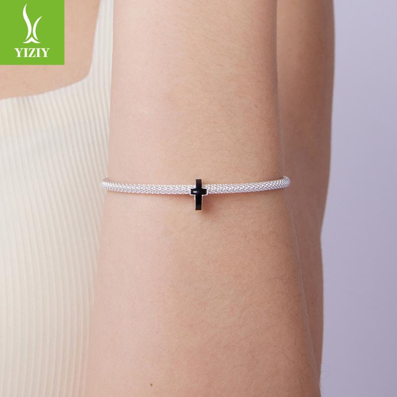 S925 Sterling Silver Black Cross Beads Loose Beads, Personalized Trend Diy Bracelet Beads