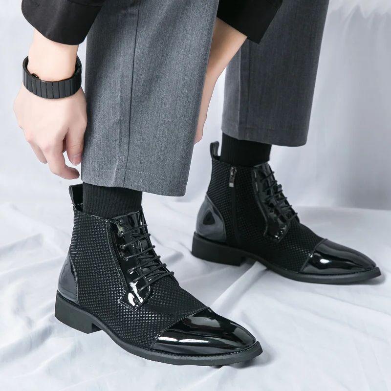 Elegant Man Dress Boots High Top Pointed Toe Shoes Men's Formal Shoes Comfortable Zipper Men Black Ankle Boots Botines Hombre