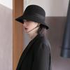 Filzhut Damen Herbst und Winter Wolle Neu Schwarzer Zylinder Retro Mode Vielseitiger Bucket Hat Wollene Beckenmütze Damen Winter