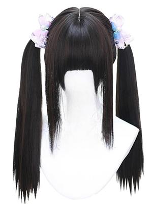 [Laubao Shopping] Gothic Lolita Gothic Twin Tails Black Cosplay Wig Idol High School Girl JK Uniform Lolita Jirai-kei Harajuku-style GAL-kei Blunt