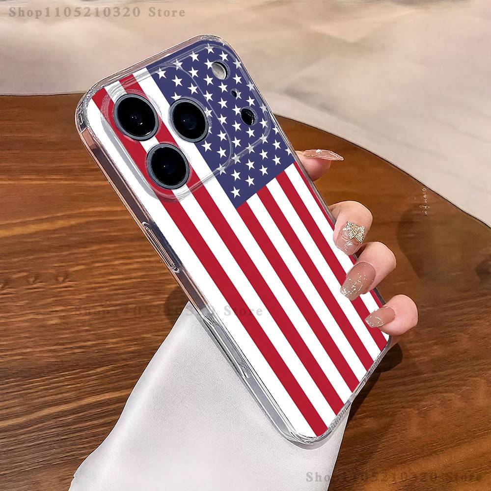 America USA Flag Phone Case For iPhone 17,16,11,15,13,14,12,Air,Mini,Plus,Pro,Max,Plus,E Clear Soft Shell