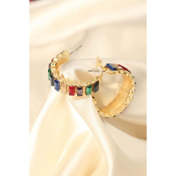 

Толстые серьги-кольца с красочным багетным камнем