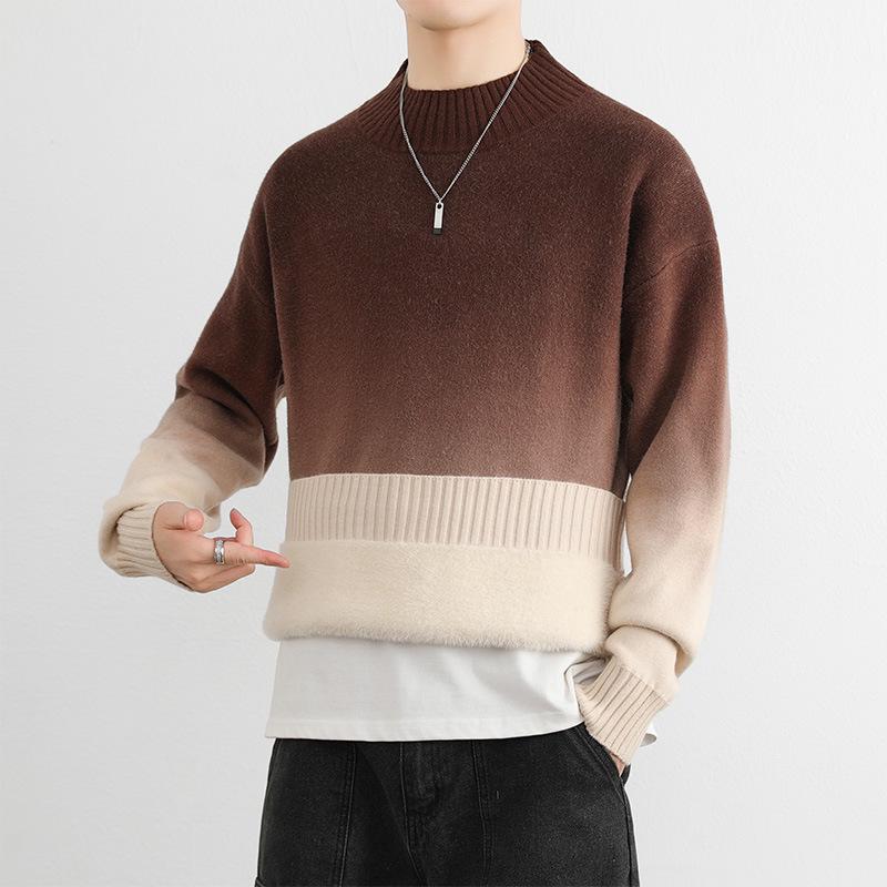 Men's Gradient Sweater, Half-High Collar, 2024 Autumn/Winter Trend, Soft & Fluffy Knit, Warm Base Layer