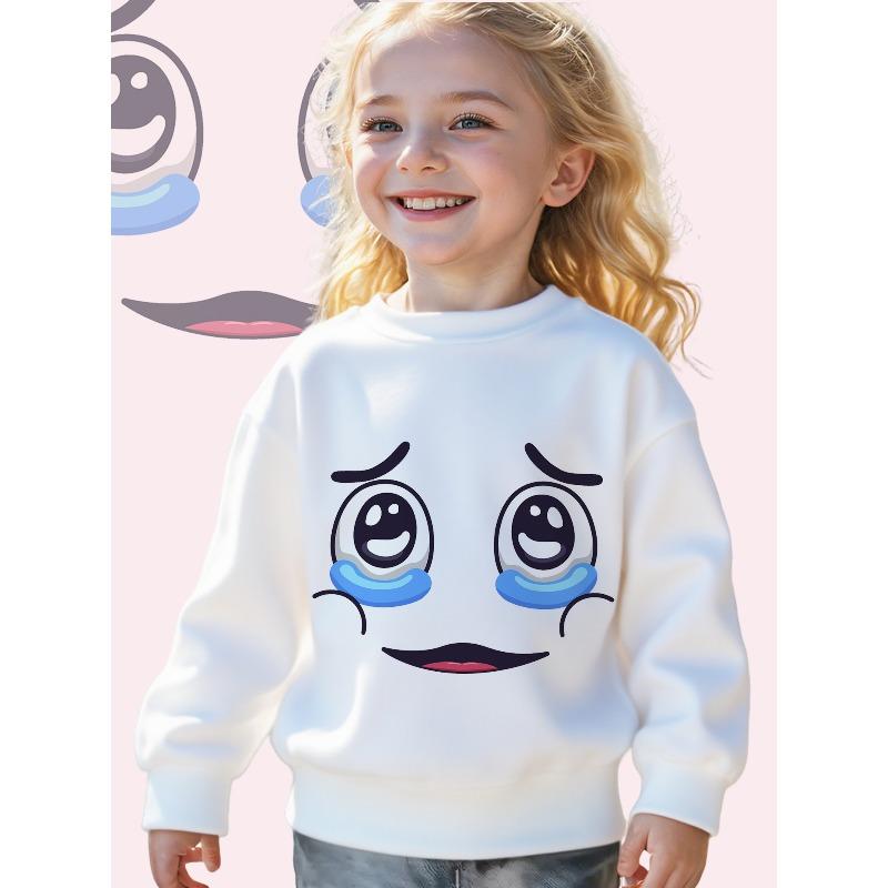 Kids Crewneck Sweatshirt, Cute Smiley Crying Face Tear Drop Graphic Print