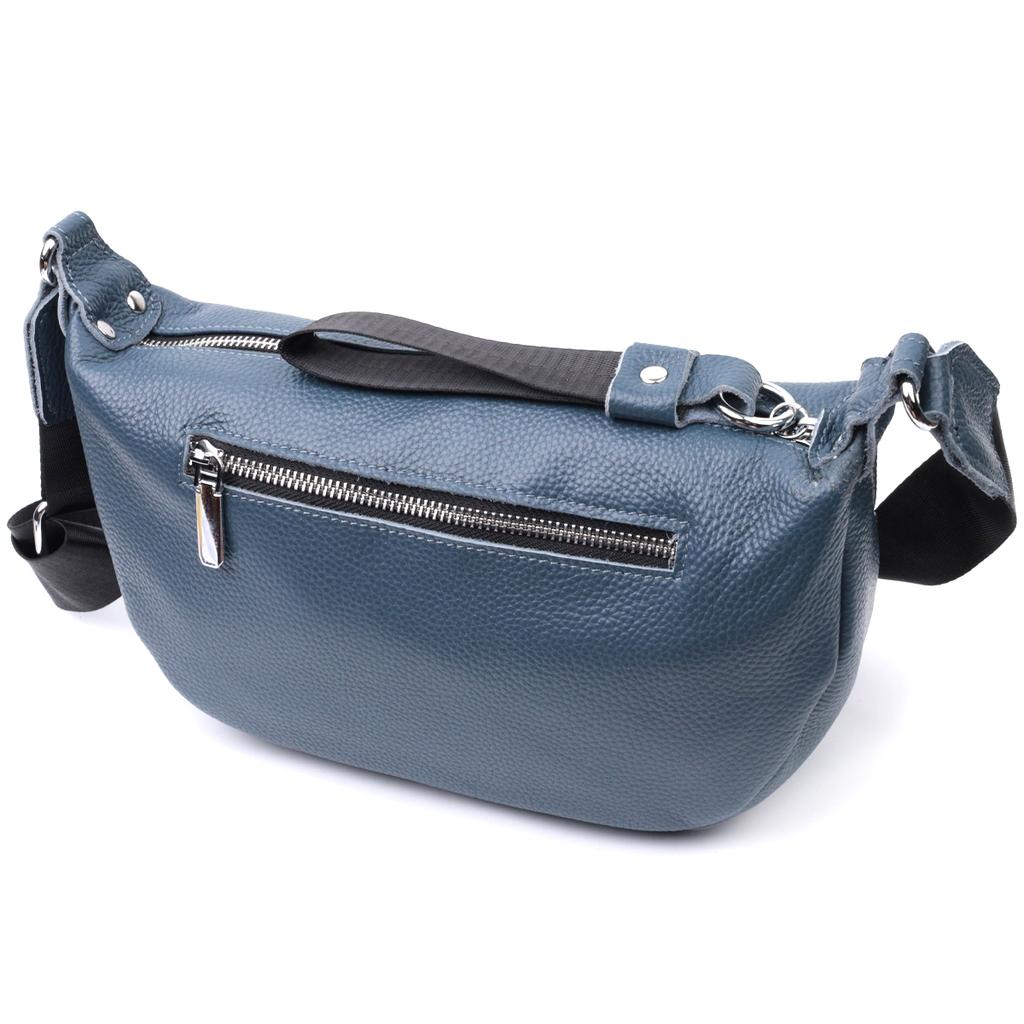 Crossbody Bag for Women with an Unusual Runner Keychain Made of Genuine Leather Vintage 22617 Blue