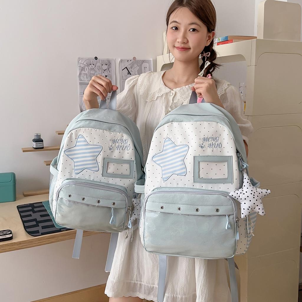Schoolbag Large Capacity Elementary School Bag Lightweight Middle School Backpack Korean Casual Cute Star Printed ins Backpack