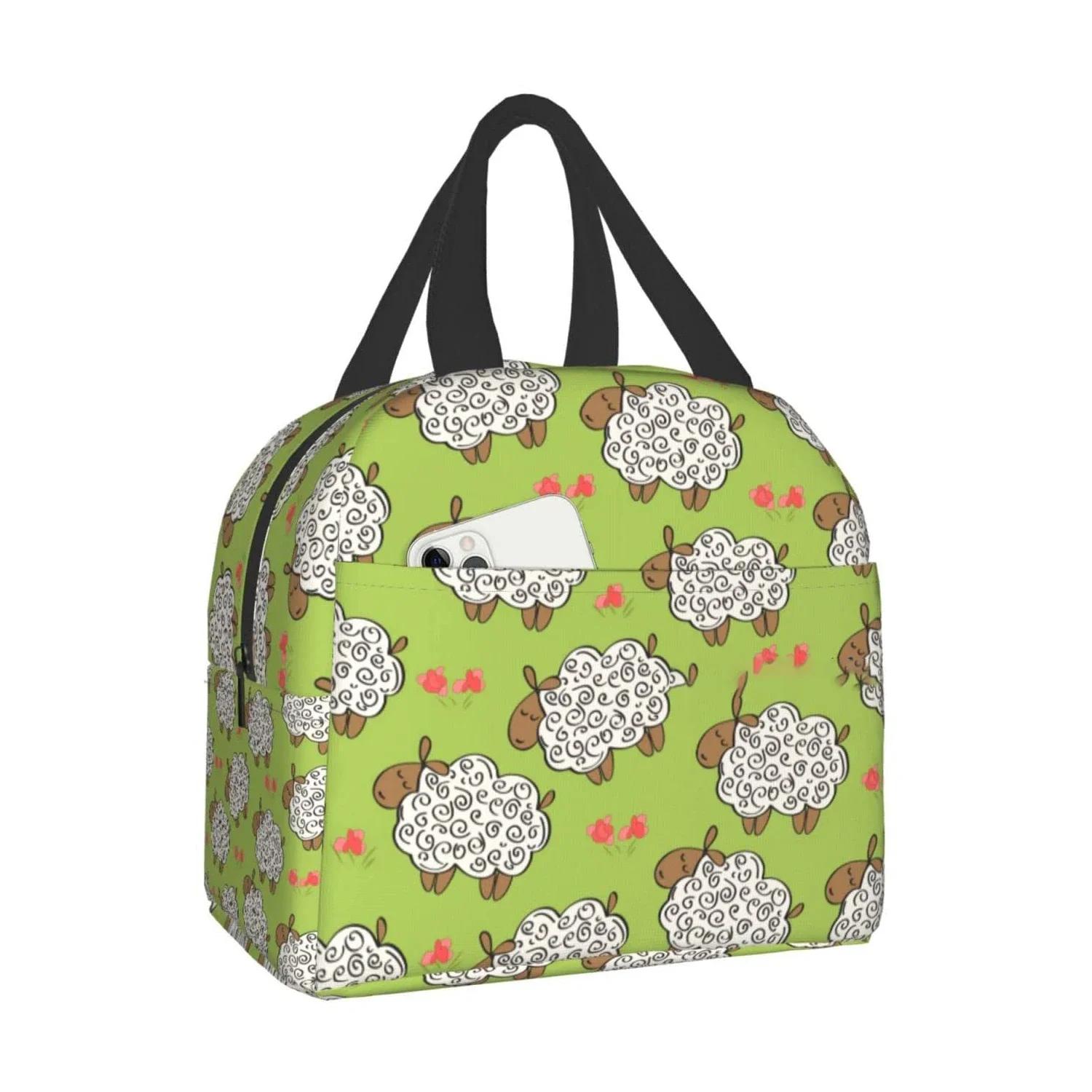 

Овечка Милое Животное Сумка для Ланча Дорожный Бокс Работа Бенто Охладитель Многоразовая Сумка Пикник Боксы Изолированный Контейнер Сумки для Покупок 22x20x13CM