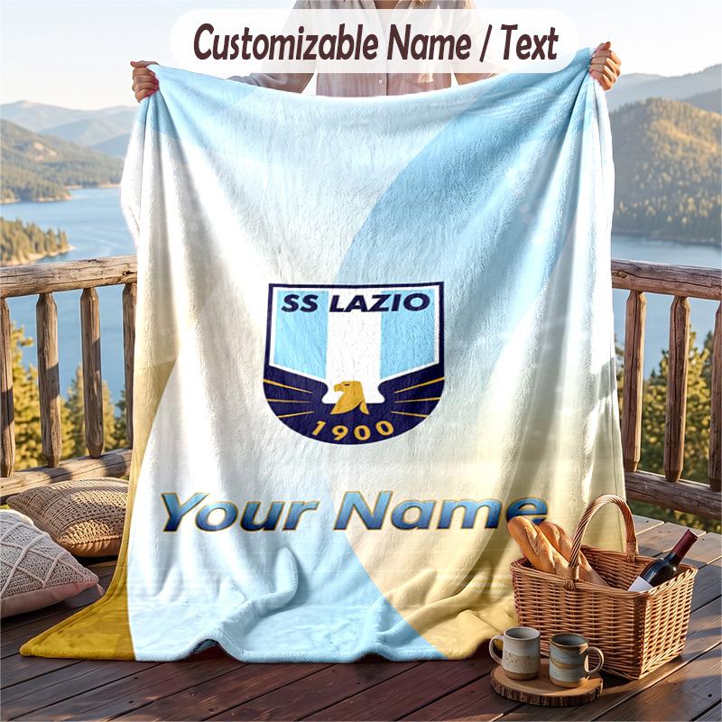 Flannel Blanket Lazio FC Print Custom Name Text Soft Throw for Sofa Bed