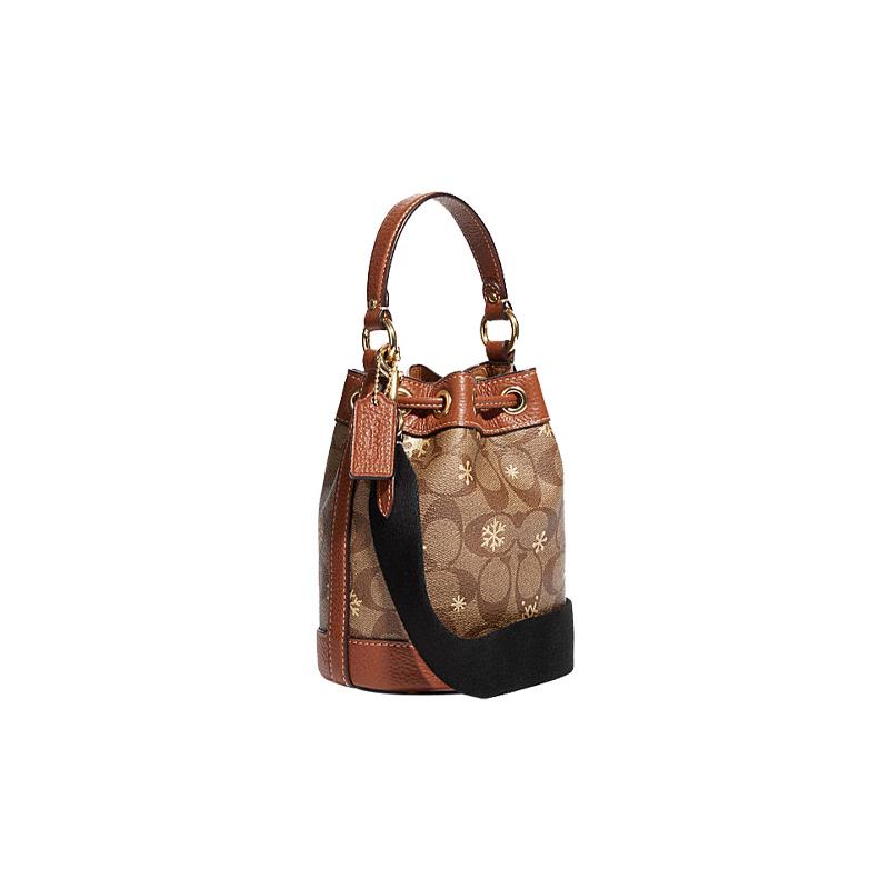 Coach Handbag Dempsey 15 Classic Old Flower All-over Snowflake Print Drawstring Closure Spelled Cow Leather Bucket Bag Hand-held Shoulder Crossbody