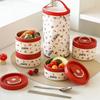Stainless Steel Cherry Print Lunch Box Set with Insulated Bag & Tableware for School Office Picnic