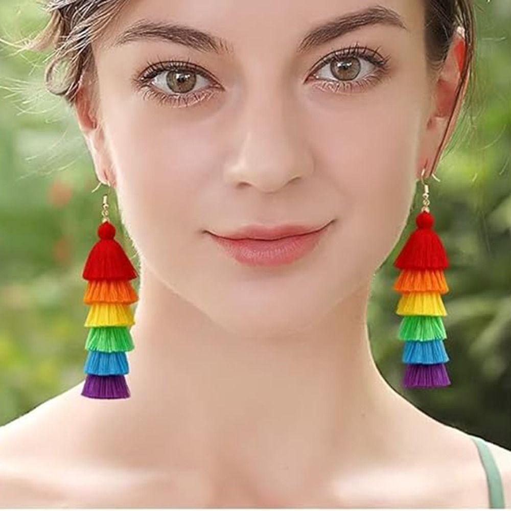 Lightweight Long Drop Dangle Earrings Rainbow Layered Trendy Pride Jewelry  Boy