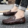Men's Spring Alligator Pattern Leather Slip-On Shoes - Casual, Trendy, Soft Sole Driving & Work Shoes